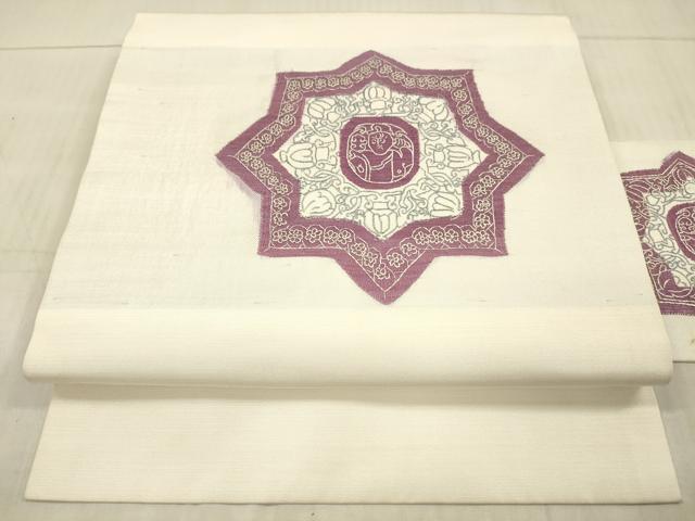 平和屋着物●京の名門 じゅらく謹製 帝王紫 九寸名古屋帯 すくい織 総刺繍 人物花文 大丸扱い 正絹 逸品 DAAX8827cm