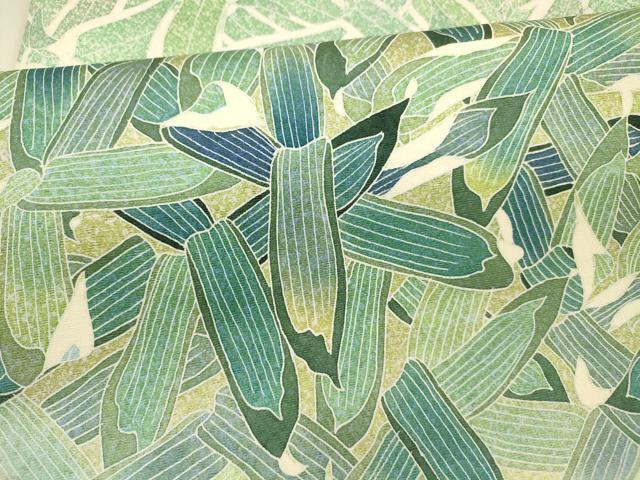 平和屋着物●染織工芸作家 京手描友禅 田村信之 九寸名古屋帯 作家物 草葉文 銀通し地 正絹 逸品 DAAX8845cm