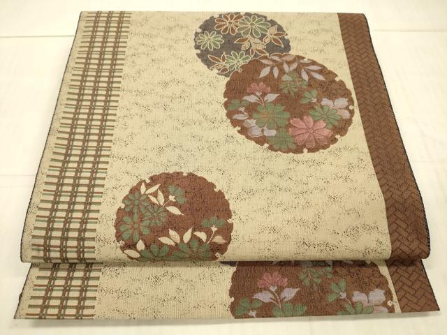 平和屋着物●本場筑前博多織 八寸名古屋帯 雪輪草花文 正絹 逸品 DAAX8863cm