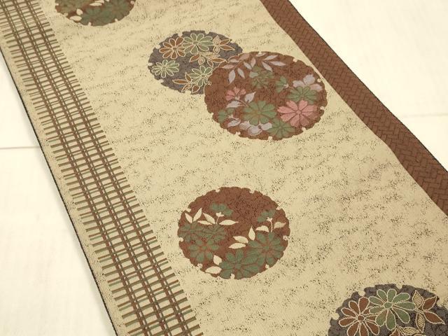 平和屋着物●本場筑前博多織 八寸名古屋帯 雪輪草花文 正絹 逸品 DAAX8863cm