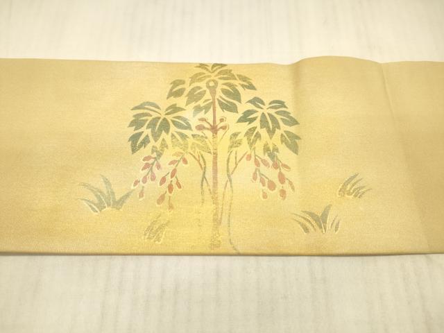 平和屋着物●塩瀬 九寸名古屋帯 枝葉舞蝶飛鳥文 金銀彩 正絹 逸品 DAAX8872cm