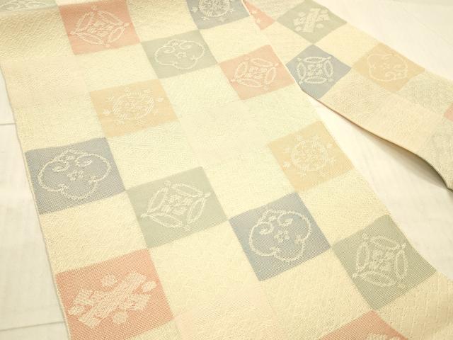 平和屋着物*夏物 八寸名古屋帯 宝尽くし花文 正絹 逸品 DAAX8879cm