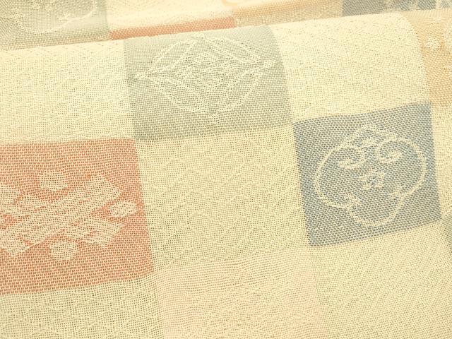 平和屋着物*夏物 八寸名古屋帯 宝尽くし花文 正絹 逸品 DAAX8879cm