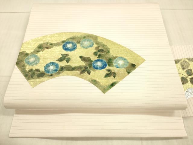 平和屋着物*夏物 絽塩瀬 九寸名古屋帯 手描き 地紙枝花文 金銀彩 正絹 逸品 DAAX8882cm