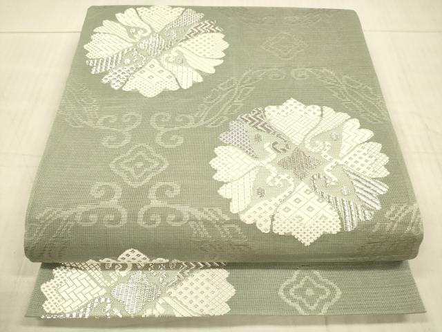 平和屋着物*夏物 六通柄袋帯 唐織 花唐草文 銀糸 正絹 逸品 DAAX8885cm