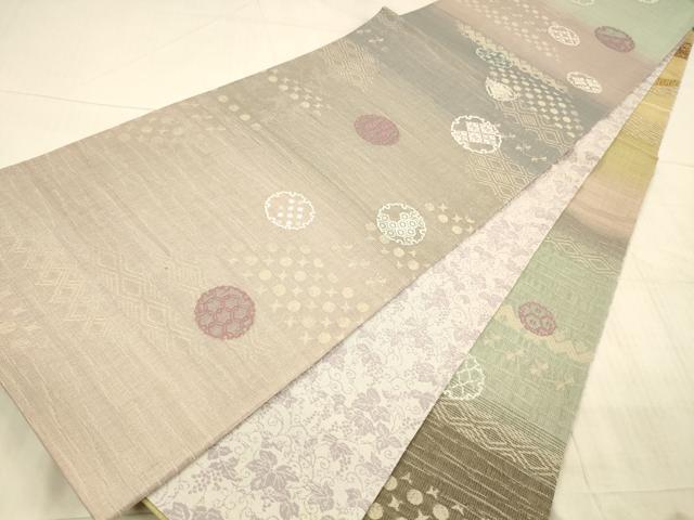 平和屋着物*夏物 両面 両方向 全通柄袋帯 吉祥雪輪文 四季のさざ波 蔦の葉文 金銀糸 正絹 逸品 DAAX8887cm