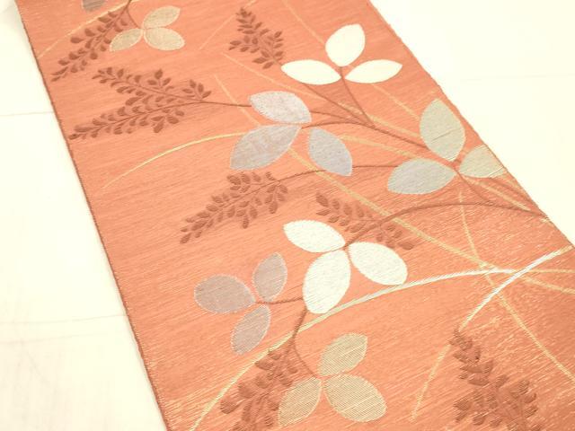 平和屋着物*夏物 六通柄袋帯 草葉文 金銀糸 正絹 逸品 DAAX8906cm