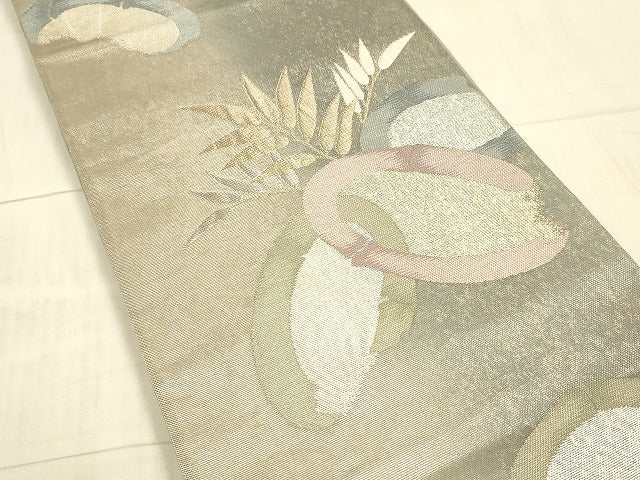 平和屋着物*夏物 六通柄袋帯 草葉竹文 金銀糸 正絹 逸品 DAAX8911cm