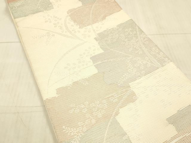 平和屋着物*夏物 六通柄袋帯 草葉文 銀糸 正絹 逸品 DAAX8927cm