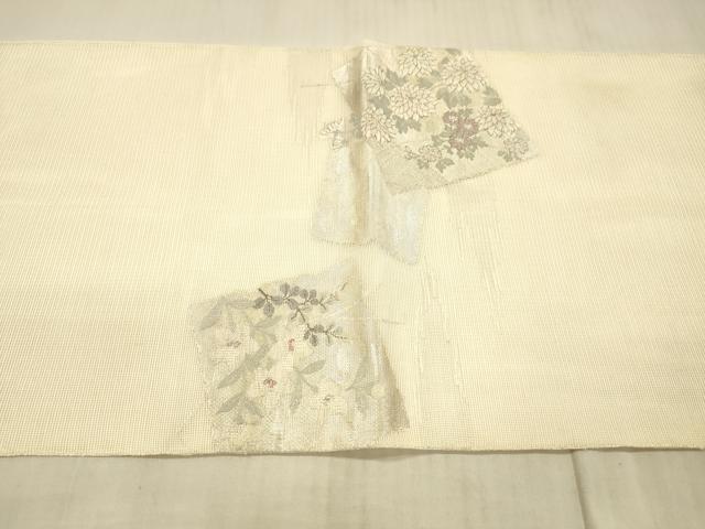 平和屋着物*夏物 太鼓柄袋帯 草花文 銀糸 正絹 逸品 DAAX8928cm