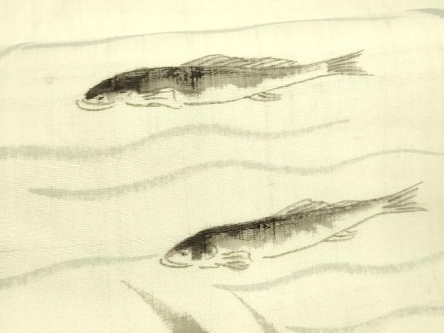 平和屋着物*夏物 つけ帯 手描き 流水草葉文 魚 正絹 逸品 DAAX8937cm