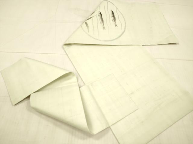 平和屋着物*夏物 つけ帯 手描き 流水草葉文 魚 正絹 逸品 DAAX8937cm