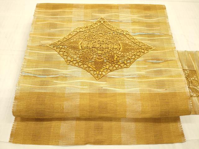 平和屋着物*夏物 八寸名古屋帯 総刺繍 抽象花文 正絹 逸品 DAAX8939cm