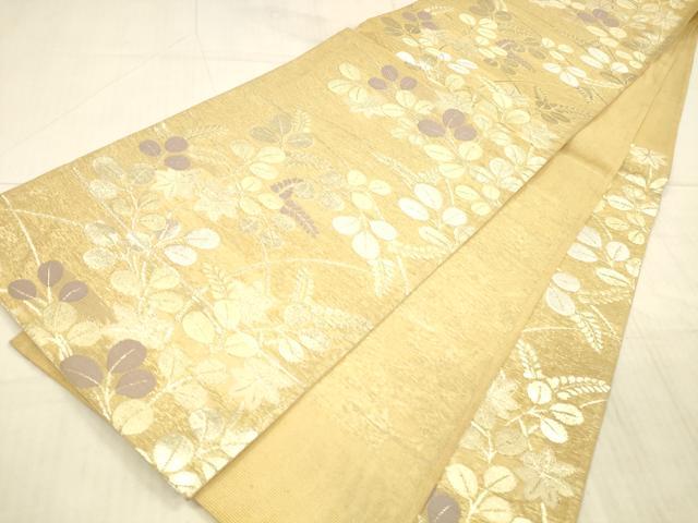 平和屋着物*夏物 六通柄袋帯 草葉文 金糸 正絹 逸品 DAAX8949cm