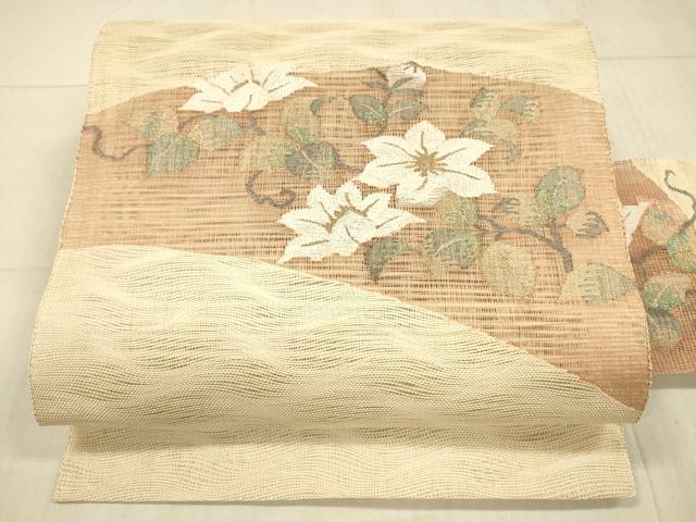 平和屋着物*夏物 八寸名古屋帯 すくい織 枝花文 金糸 正絹 逸品 DAAX8950cm