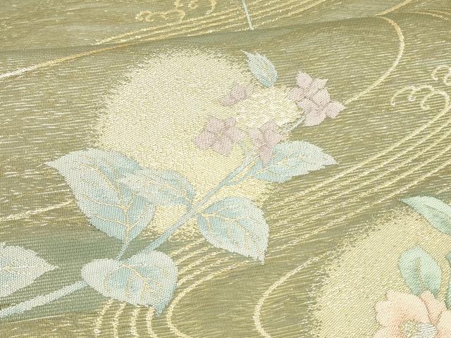 平和屋着物*夏物 六通柄袋帯 涼水に花 金銀糸 正絹 逸品 DAAX8981cm