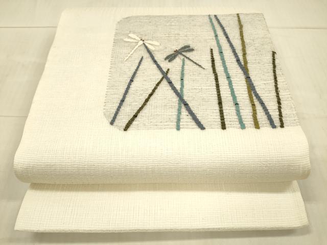 平和屋着物*夏物 太鼓柄袋帯 すくい織 蜻蛉竹文 正絹 逸品 DAAX8982cm