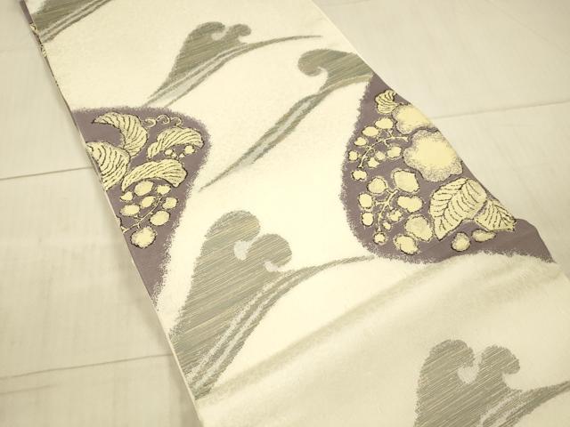 平和屋着物*夏物 六通柄袋帯 立波草花文 金銀糸 正絹 逸品 DAAX8988cm