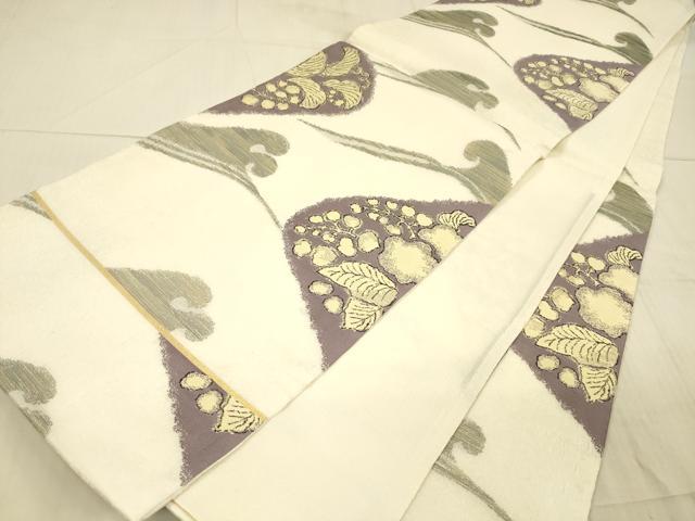 平和屋着物*夏物 六通柄袋帯 立波草花文 金銀糸 正絹 逸品 DAAX8988cm