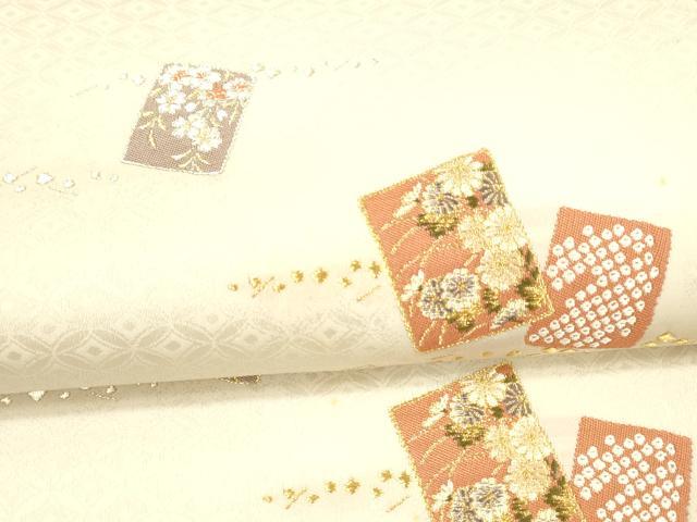 平和屋着物*夏物 六通柄袋帯 色紙草花文 金糸 正絹 逸品 DAAX8992cm
