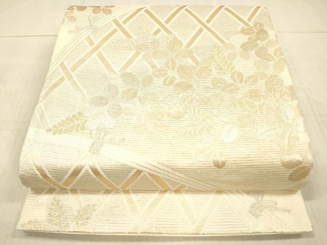 平和屋着物*夏物 六通柄袋帯 籬草葉文 金銀糸 正絹 逸品 DAAX8996cm