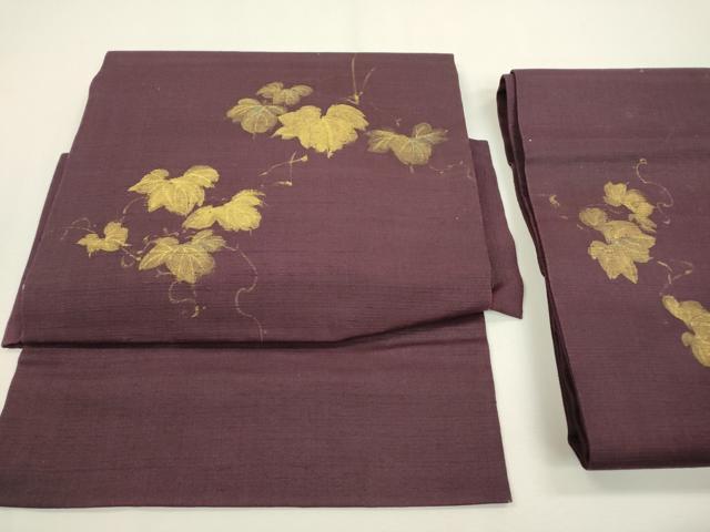 平和屋着物●つけ帯 紬地 蔦の葉文 金彩 正絹 逸品 DAAX9857fe