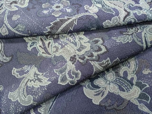 平和屋着物○上質な小紋 更紗花唐草文 鬼しぼ縮緬 正絹 逸品