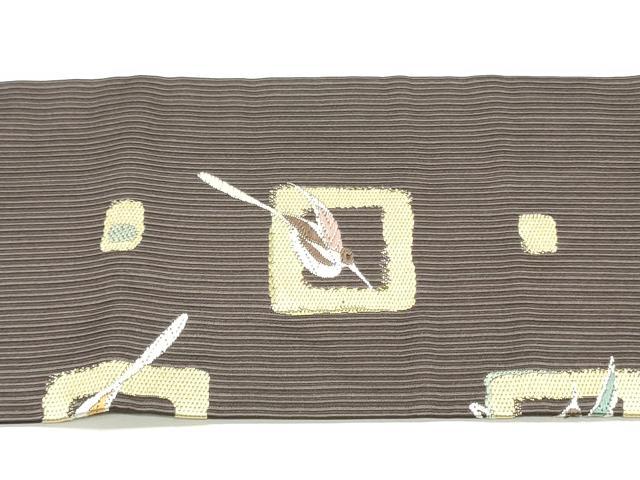 平和屋着物●九寸名古屋帯 唐織 群れ鳥幾何学文 正絹 逸品 DAAY0094ob