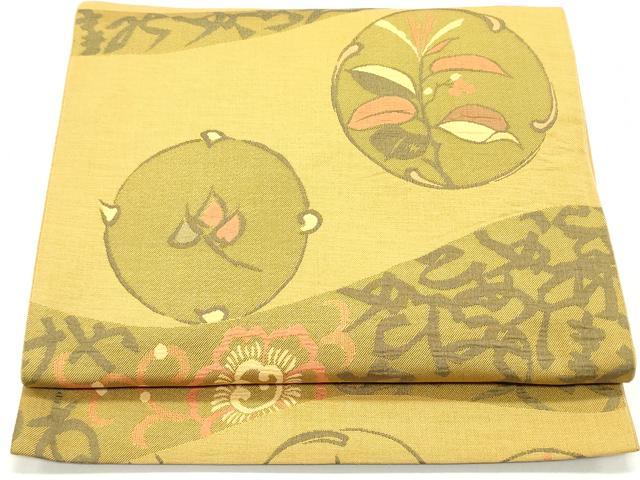 平和屋着物●六通柄袋帯 明日香 いろは歌 花丸文 正絹 逸品 DAAY0109ob