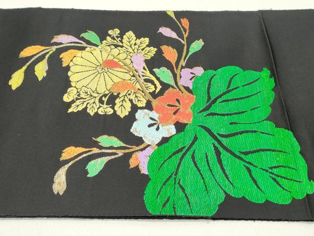 平和屋着物●八寸名古屋帯 吉祥桐菊文 黒地 金糸 正絹 逸品 DAAY0173ob