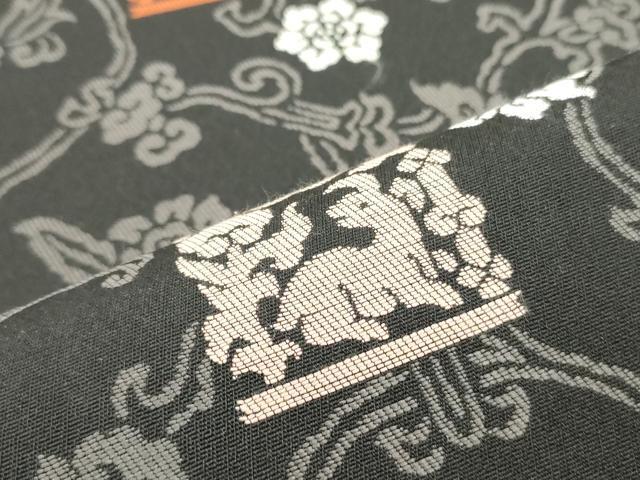 平和屋着物●九寸開き名古屋帯 名物裂 花兎 黒地 正絹 逸品 DAAY0194ob