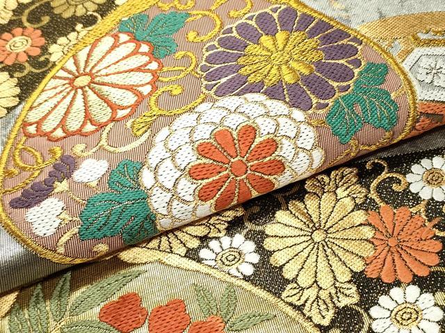 平和屋着物●六通柄袋帯 唐織 作家物 錦雅四季花文 金糸 引箔 正絹 逸品 DAAY0278ob