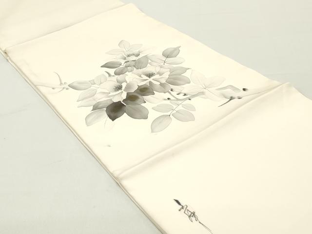 平和屋着物●塩瀬 九寸開き名古屋帯 作家物 手描き 枝花文 金彩 正絹 逸品 DAAY0371ob