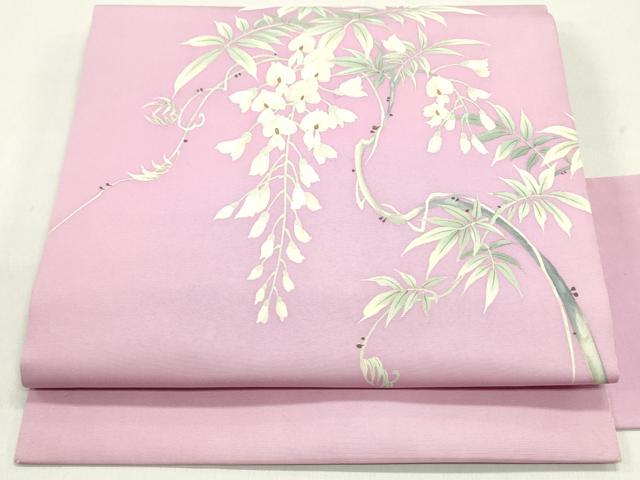 平和屋着物●塩瀬 九寸名古屋帯 枝垂れ藤文 金彩 正絹 逸品 DAAY0375ob