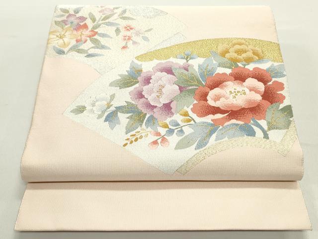 平和屋着物○爪掻き本綴れ 八寸名古屋帯 地紙重ね草花