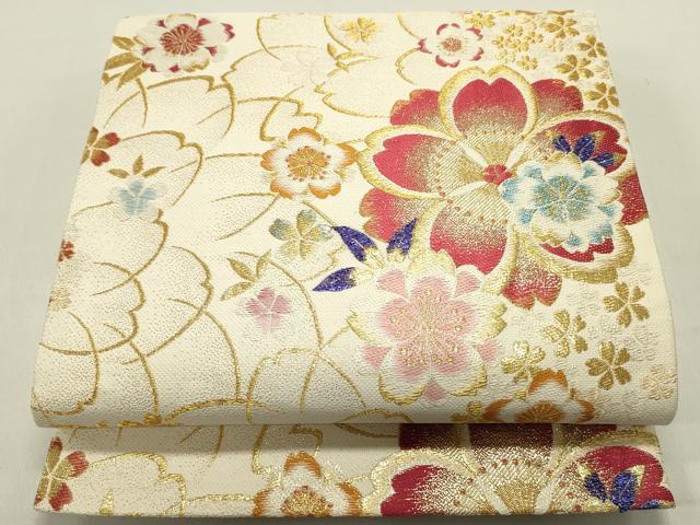 平和屋着物○六通柄袋帯 舞桜文 金銀糸 正絹 逸品 DAAY0427ob