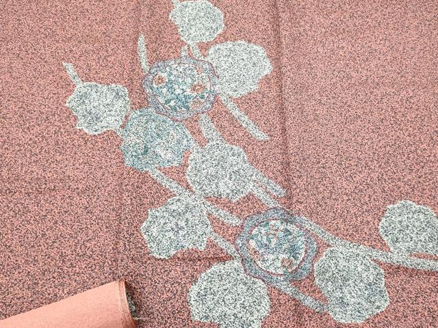 平和屋着物▽付下げ 反物 着尺 たたき染め 絵皿花鳥文 逸品 未