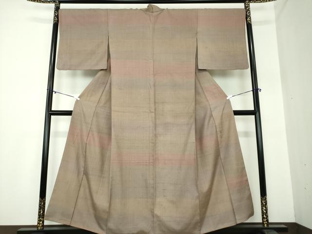 平和屋着物●訪問着 作家物 紬地 横段文 正絹 逸品 DAAY1088ps