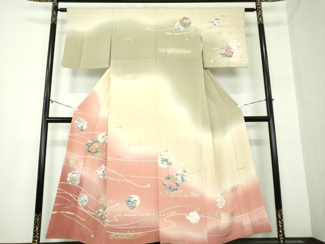 平和屋着物●訪問着 駒刺繍 雪輪花文 暈し染め 金銀彩 正絹 逸品 DAAY1089ps