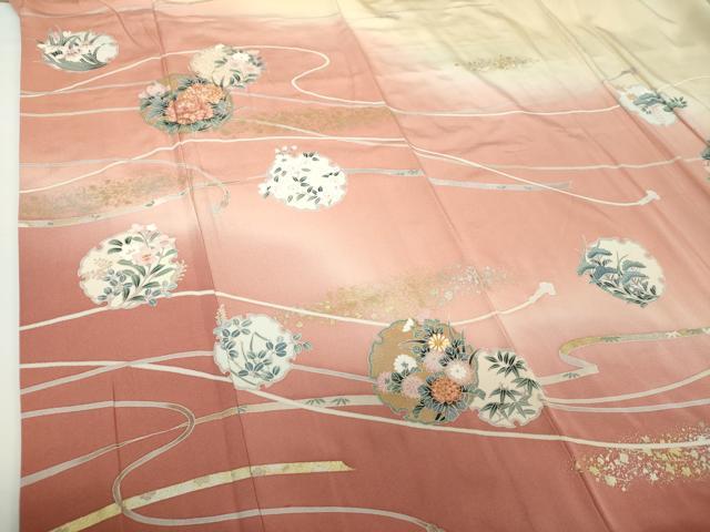 平和屋着物●訪問着 駒刺繍 雪輪花文 暈し染め 金銀彩 正絹 逸品 DAAY1089ps