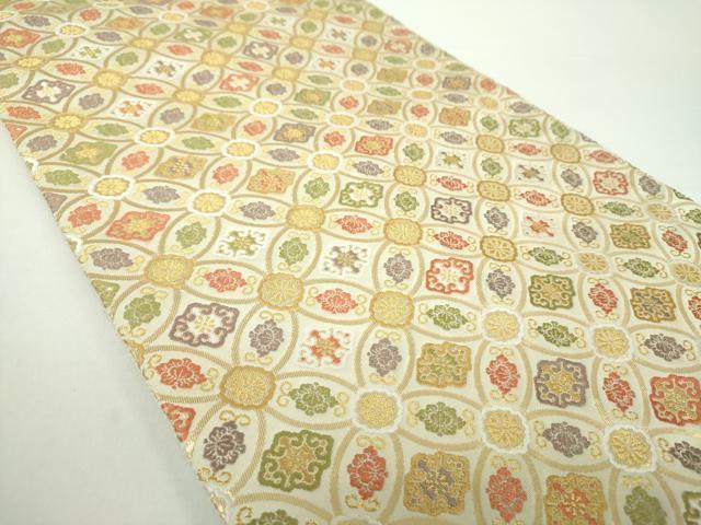 平和屋着物●六通柄袋帯 唐織 七宝花文 金糸 正絹 逸品 DAAY1137ps