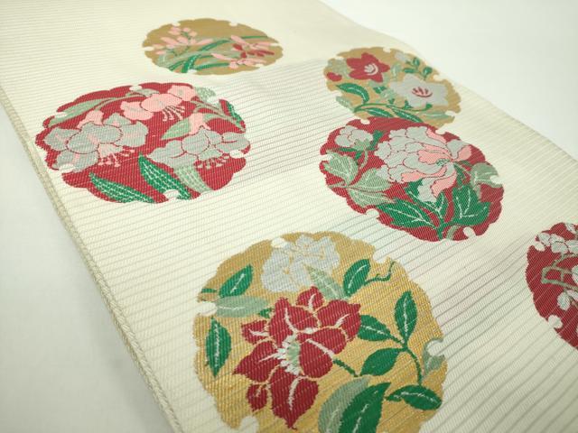 平和屋着物●セミアンティーク 六通柄袋帯 雪輪花文 金銀糸 正絹 逸品 DAAY1140ps