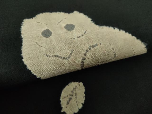 平和屋着物●九寸名古屋帯 紬地 絞り 梟 黒地 正絹 逸品 DAAY1181ps