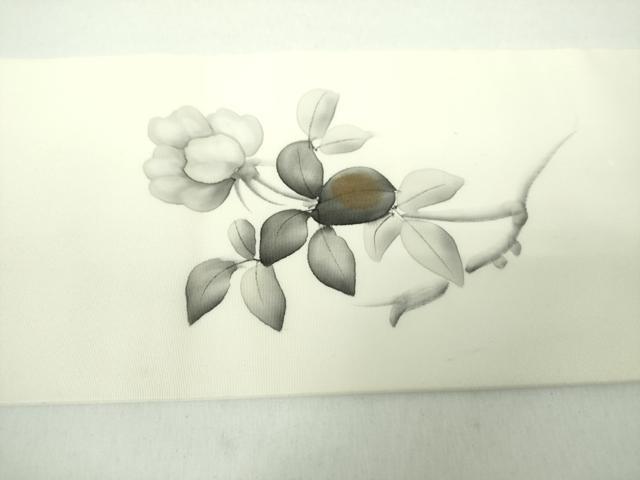 平和屋着物●塩瀬 九寸名古屋帯 作家物 手描き 枝椿 金彩 正絹 逸品 DAAY1182ps