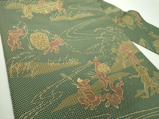 平和屋着物●本場筑前博多織 八寸名古屋帯 鳥獣戯画 正絹 逸品 DAAY1194ps
