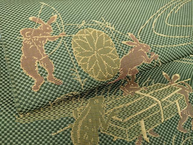 平和屋着物●本場筑前博多織 八寸名古屋帯 鳥獣戯画 正絹 逸品 DAAY1194ps