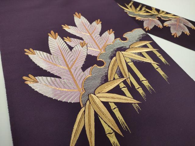 平和屋着物●爪掻き本綴れ 八寸名古屋帯 駒刺繍 総刺繍 雪輪松竹文 金糸 正絹 逸品 DAAY1223ps