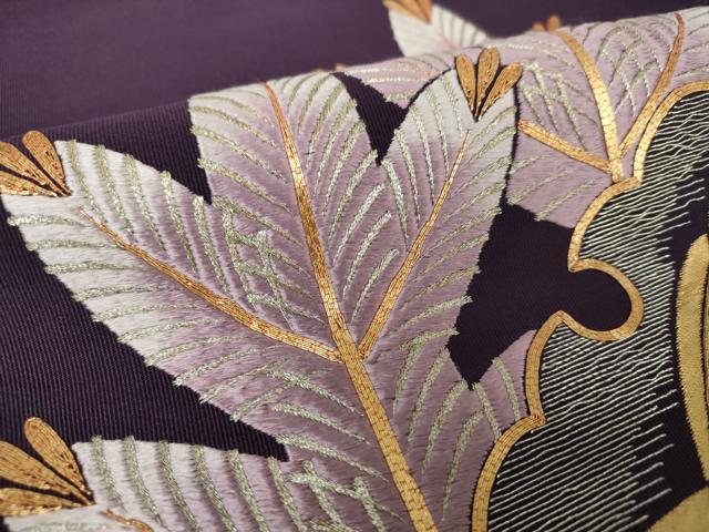 平和屋着物●爪掻き本綴れ 八寸名古屋帯 駒刺繍 総刺繍 雪輪松竹文 金糸 正絹 逸品 DAAY1223ps