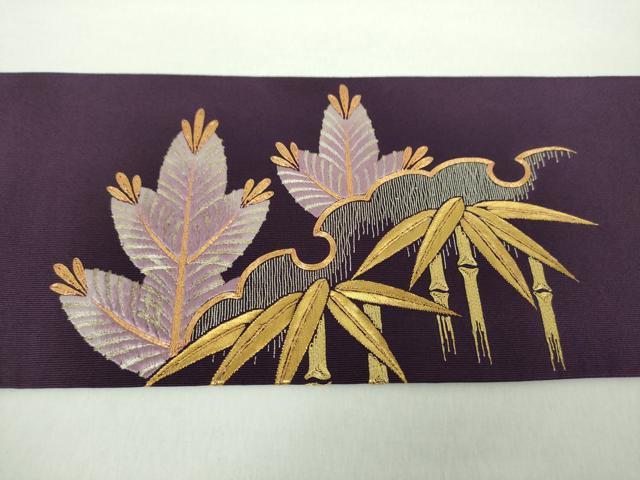 平和屋着物●爪掻き本綴れ 八寸名古屋帯 駒刺繍 総刺繍 雪輪松竹文 金糸 正絹 逸品 DAAY1223ps
