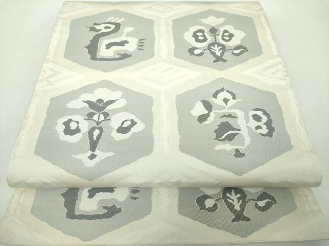 平和屋着物●六通柄袋帯 亀甲花鳥文 正絹 逸品 DAAY1231ps